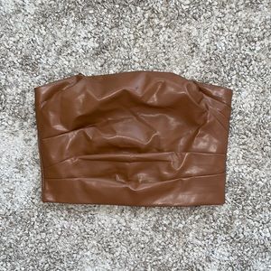 Faux Leather Strapless Crop Top
